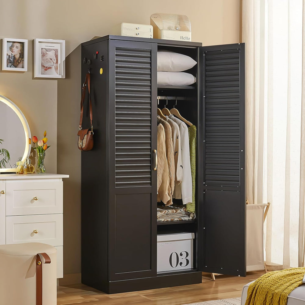 71" Tall Metal Wardrobe Closet with Hanging Rod, Adjustable Shelves | Ex...