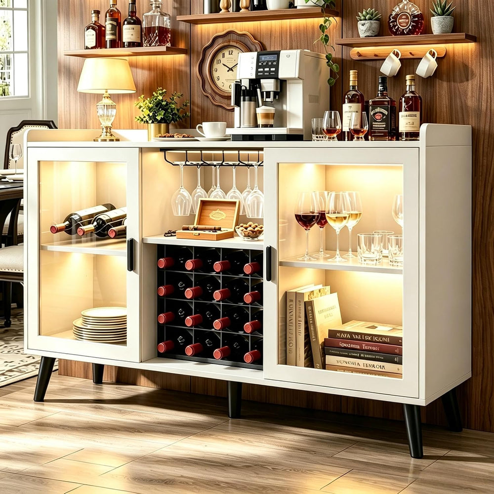 Gyfimoie Coffee Bar Cabinet with LED Light, Wine Bar Cabinet with Wine Rack |...