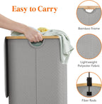 Lifewit 150L Laundry Basket with Lid, Clothes Hampers for Laundry with Bamboo Handles and 2 Removable Laundry Bags, Large Foldable Laundry Hamper for Bedroom, Bathroom, Dorm, Laundry Room, Sliver Gray