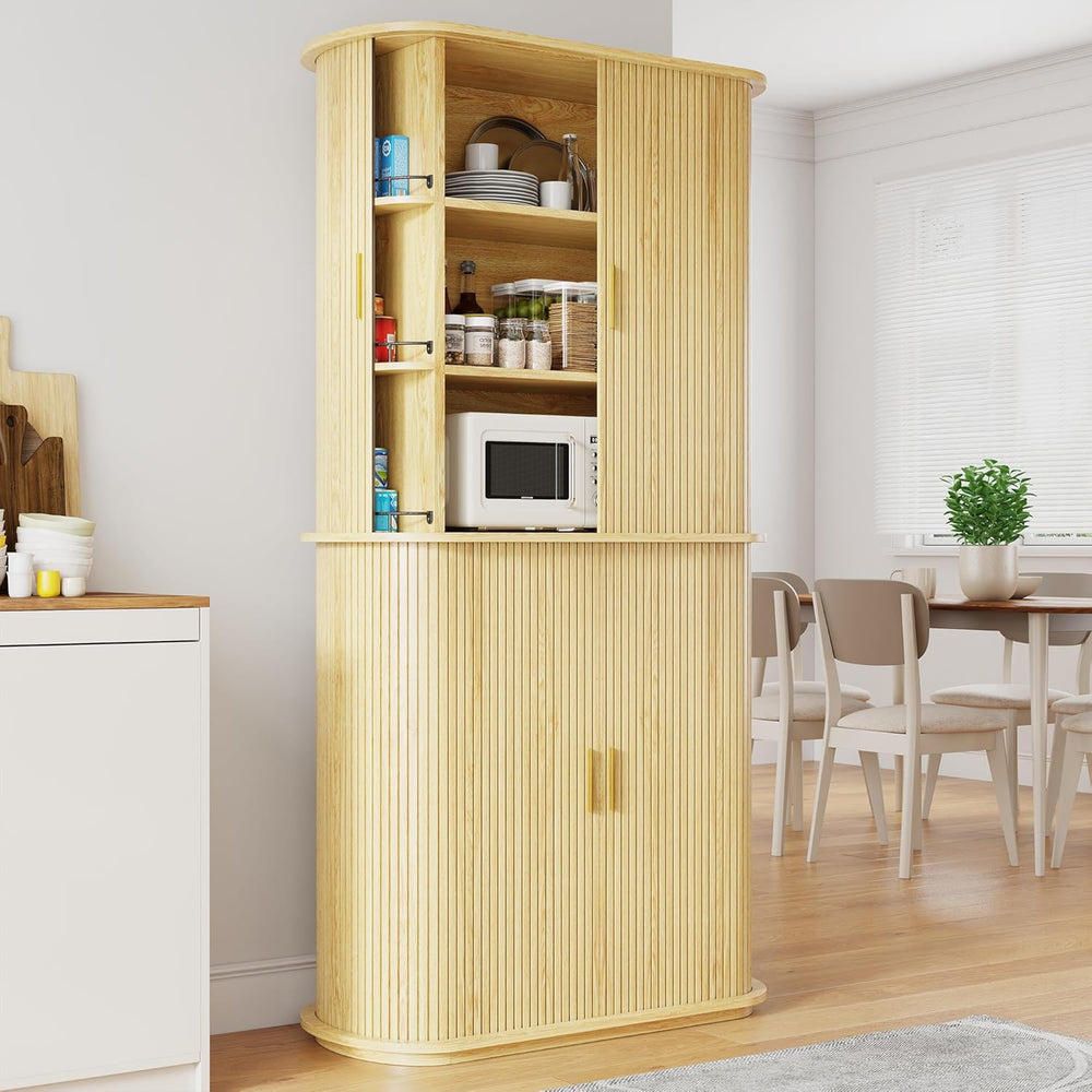 iPormis Kitchen Pantry with Sliding Doors, Tall Modern Curved Pantry Storage ...