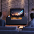 WLIVE TV Stand with LED Lights & Large Storage Cabinet, Modern Entertainment Center for 32/43/50/55 Inchs TVs, Sturdy Media Console for Living Room, Bedroom,Gaming(Black)