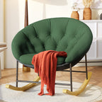 Kidirect Wide Rocking Chair Nursery, Comfy Saucer Nursery Rocking Chairs with Removable Cushion, Indoor Papasan Nursing Chair for Breastfeeding, Mecedora Para Adultos for Living Room & Bedroom (Green)