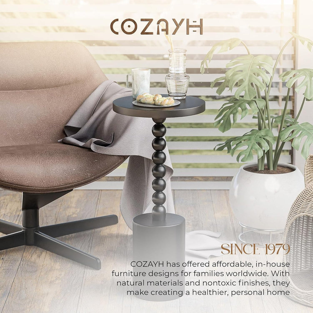 COZAYH Farmhouse Pedestal End Table, Rustic Wood Drink Table with Base, Round...
