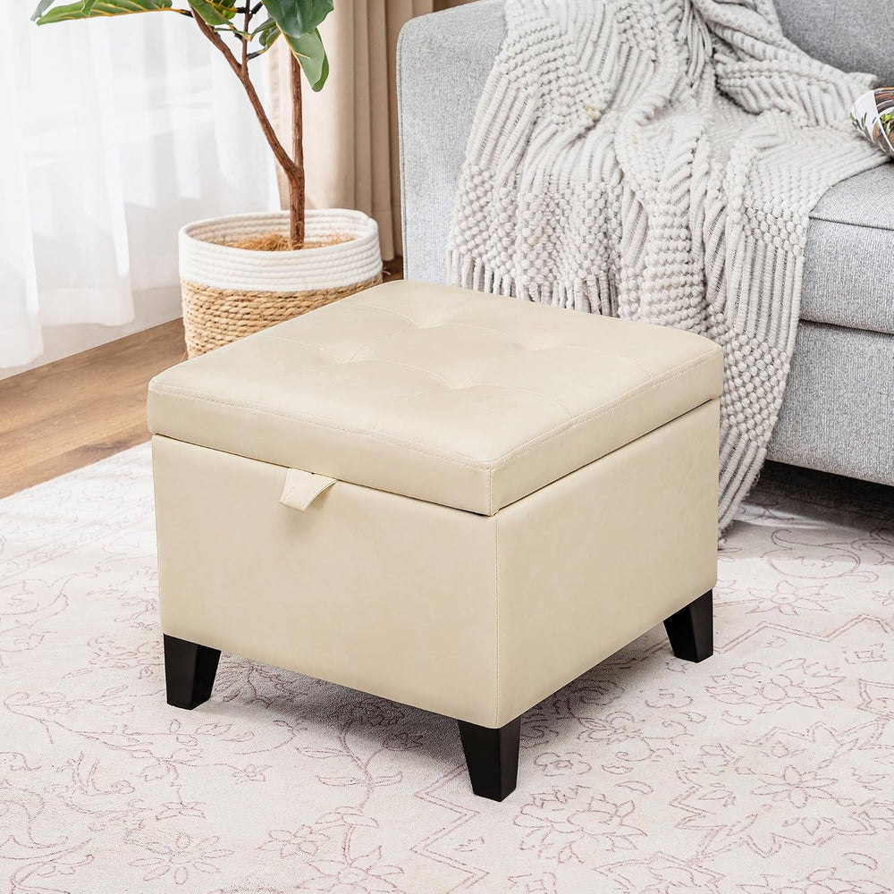 Asense 17 Inch Storage Ottoman Foot Rest,Square Faux Leather Foot Stool,Small...