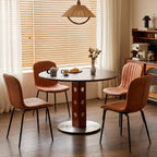 Dining Chair Set of 4, Upholstered PU Leather Seat with Black Metal Legs,Modern Comfortable Kitchen Chair, Curved Backrest Dining Chair for Dining Room Living Home(Mid-Century Brown)