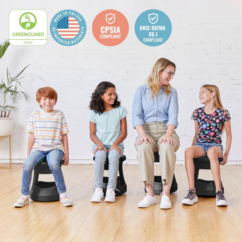 ECR4Kids Active Storage Wobble Stool, 15in Seat Height, Children's Furniture, Black