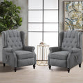 Pushback Recliner Chair Set of 2, Linen Tufted Armchairs with Massage & Heat, Mid-Century Modern Wingback Accent Chairs for Living Room, Small Space (Light Grey, 2PC)