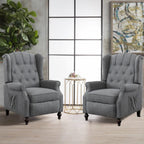Pushback Recliner Chair Set of 2, Linen Tufted Armchairs with Massage & Heat, Mid-Century Modern Wingback Accent Chairs for Living Room, Small Space (Light Grey, 2PC)