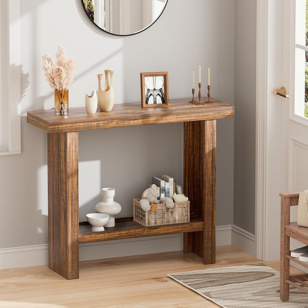 LIFECHOVY Farmhouse Wood Entryway Table Narrow Console Tables with Storage Be...