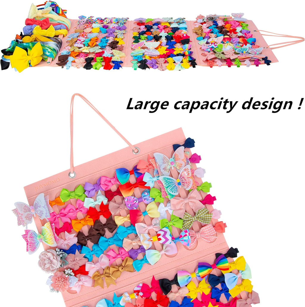 Girly Pink Hair Accessory Organizer - Holder for Girls' Hair Bows, Clips, Ties & Scrunchies - Foldable Wall Mount Storage Caddy