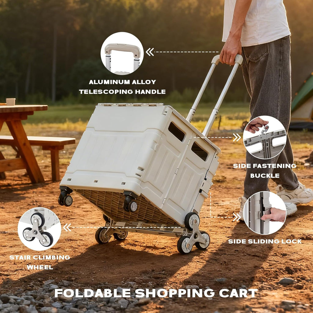 Utility Cart Teacher Cart with Stair Climbing Wheels Foldable Shopping Cart, with Telescopic Handle, Ideal for Outdoor Home Use and Teacher/Student Book Storage. (Gray, Large)