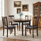 HOMCOM Dining Chairs Set of 2, Solid Wood Kitchen Chairs, Mid Century Modern Linen Fabric Upholstered for Dining Room, Living Room, Espresso Frame and Gray Upholstery