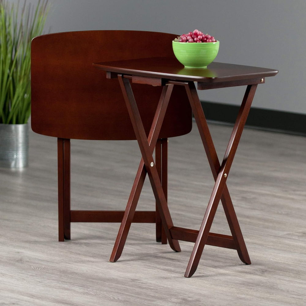 Winsome Darlene Set of 2 Foldable Snack Tables, Walnut, 26" | Easy to St...