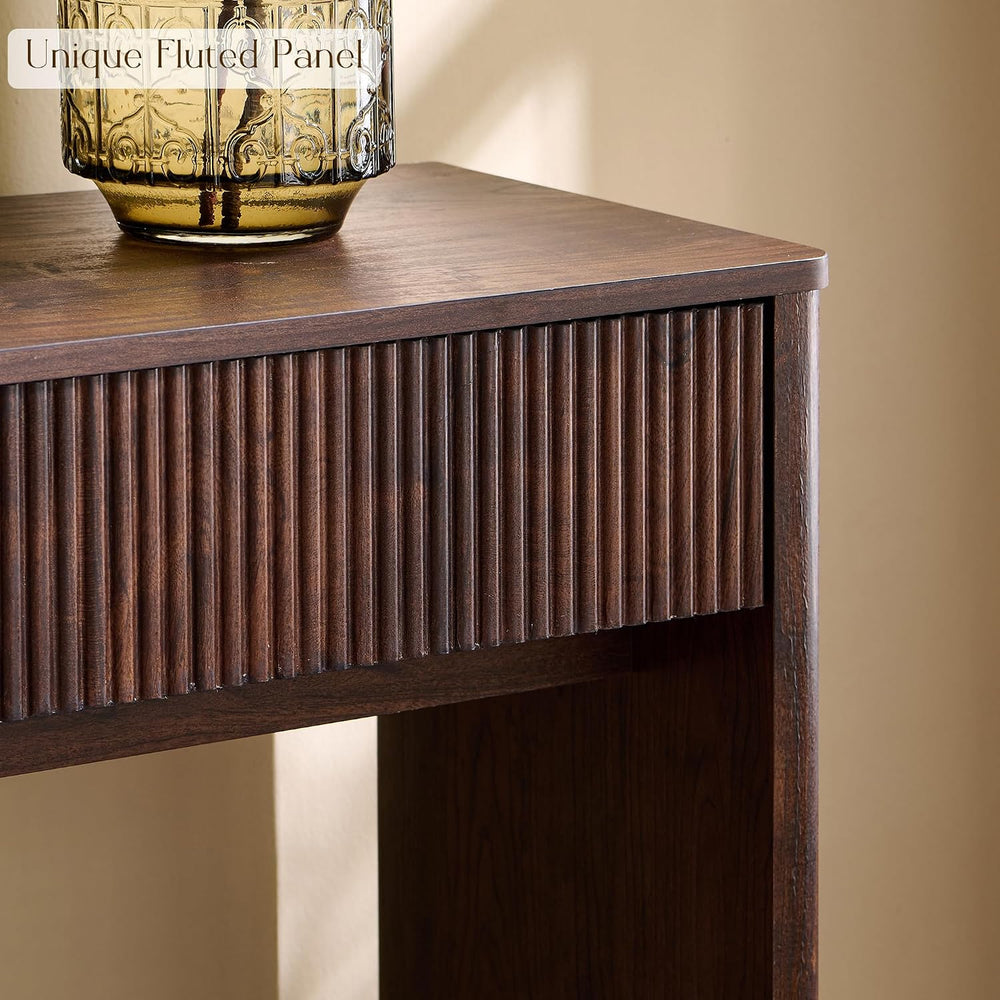 OKD 63" Fluted Console Table for Entryway with 2 Large Drawers, Dark Wal...