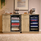 Okvnbjk Mini Fridge Cabinet with Storage & Power Outlet, Oak | Coffee Bar Cabinet with Fridge Space, Fluted Bar Cabinet for Living Room, Dining Room, Dorm