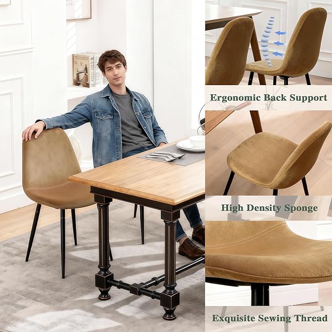 CangLong Modern Velvet Chairs with Metal Legs for Living, Bedroom, Restaurant, Dining Room, Set of 4, Earthy Yellow