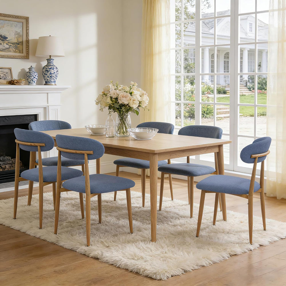 FREKEN Modern Upholstered Dining Chairs Set of 6, Mid-Century Metal Frame wit...