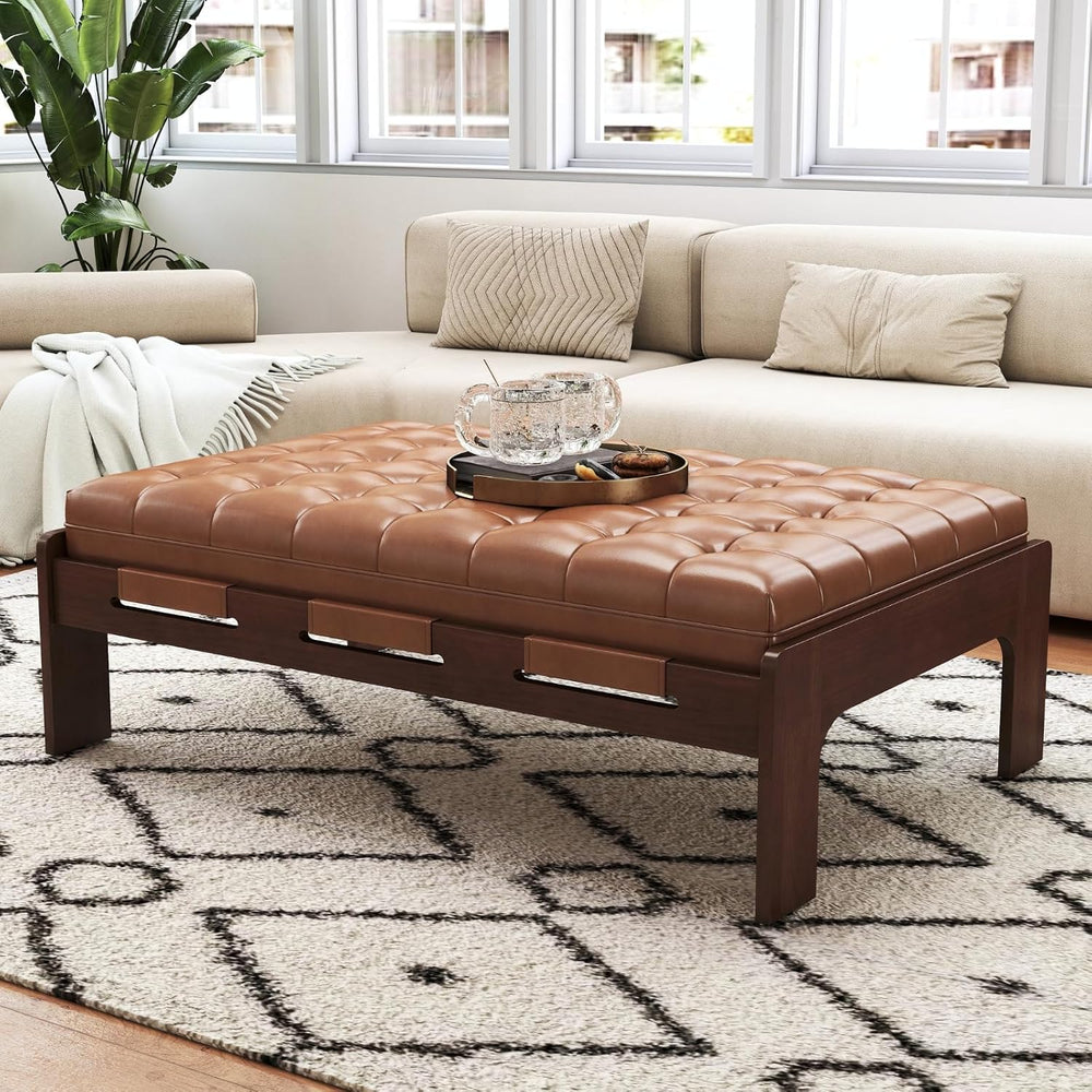 chairus 47.75" Large Rectangle Ottoman Coffee Table, Tufted Faux Leather...
