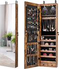 Giantex Wall Door Mounted Jewelry Armoire Cabinet with 47.5" H Full Length Mirror, 2 LEDs Lockable Jewelry Organizer Box with Bracelet Rod, 2 Drawers, Large Storage Capacity (Rustic Brown)