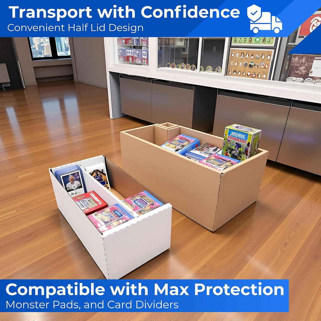 Max Protection 2 Row Card Storage Box - Toploader Storage Boxes - 1 Count | Made in USA, Cardboard, Shoe Style, White Corrugated, 200 Lb Test, Holds 1600+ Trading Sports Baseball Collectible