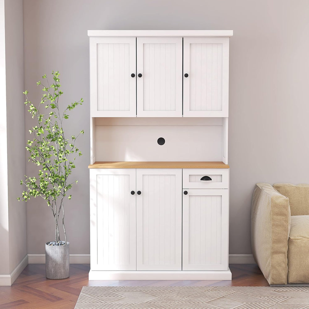 Freestanding Kitchen Pantry with Dawer & 3 Shelves, 2 Single Doors & ...