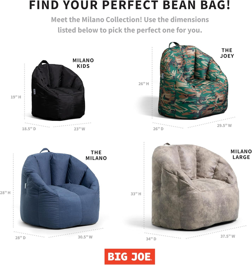 Big Joe Milano Bean Bag Chair for Kids, Teens, Adults, Ultra-Soft Taupe Plushie Polyester Blend, Lightweight Seat for Reading Nook and Gaming, 2.5 Foot Refillable
