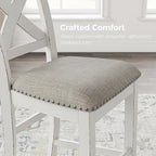 Signature Design by Ashley Robbinsdale Farmhouse Armless 24.75" Counter Height Upholstered Bar Stool with Foot Rest, Set of 2, White & Light Gray