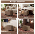 Joveco 24" Storage Ottoman Bench with Wheels, Rectangle Faux Leather Foot Stool for Living Room, Bedroom, Entryway, Earthy Light Brown Veining