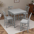 Dining Table Set for 4, Modern Counter Height Kitchen Dining Set, Wooden Table and Chairs with Increase Height Square Table, 4 Upholstered Chairs with Foot Rail for Apartment, Home, Grey
