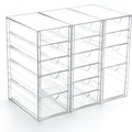 Prsildan Acrylic Drawer Organizer with 15 Drawers, Makeup Craft Office Desk Organizers Accessories, Set of 3 Clear Stackable Storage Drawers for Vanity, Countertop, Jewelry, Art Supply Organization