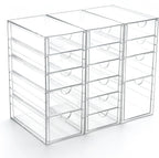 Prsildan Acrylic Drawer Organizer with 15 Drawers, Makeup Craft Office Desk Organizers Accessories, Set of 3 Clear Stackable Storage Drawers for Vanity, Countertop, Jewelry, Art Supply Organization