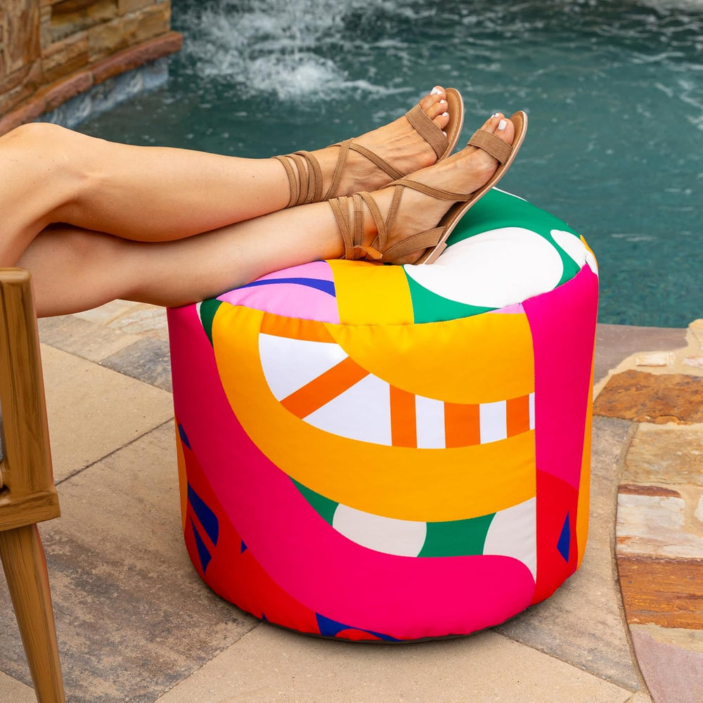 Jaxx Spring Indoor/Outdoor Bean Bag Pouf Ottoman, Zuri Multicolor Pattern