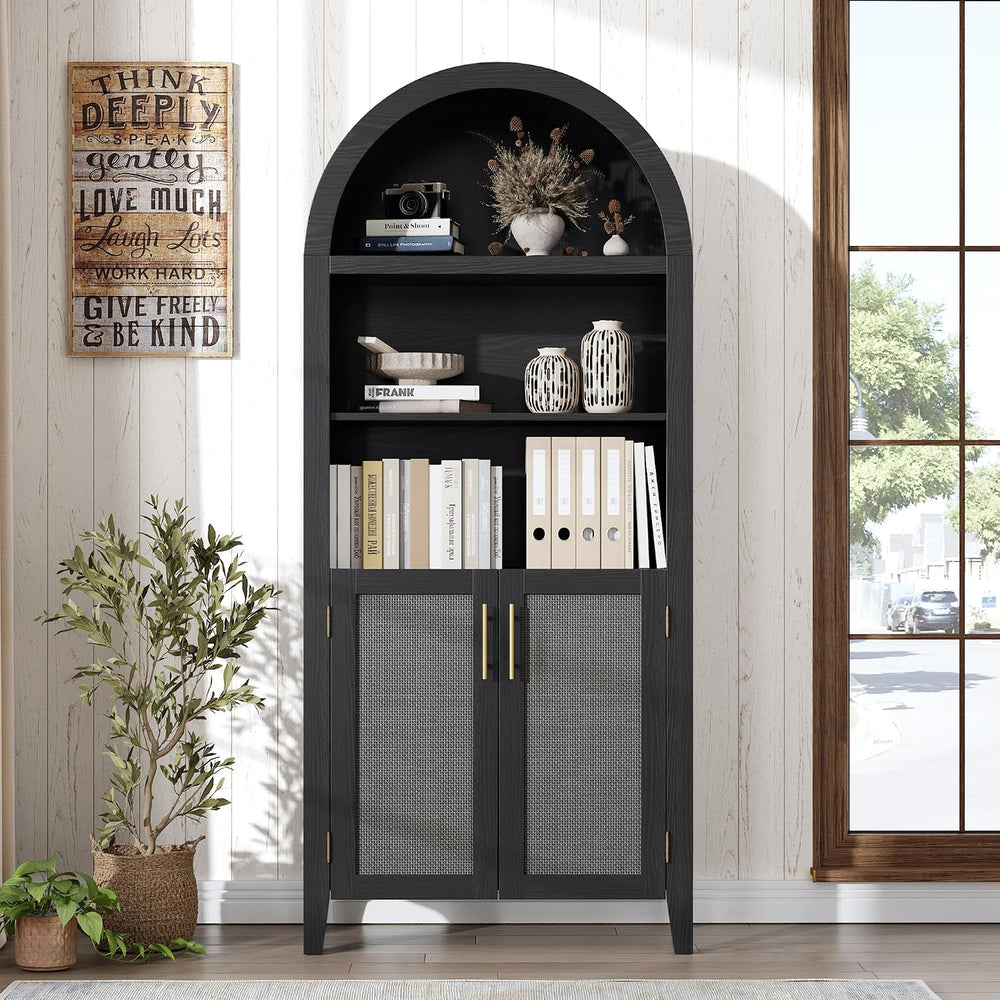 IDEALHOUSE Arched Kitchen Pantry Cabinet with Doors - 5-Tier Open Display She...
