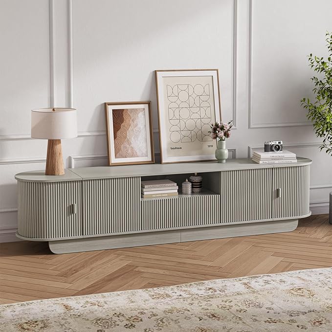 86.61'' Tambour TV Stand for 55-85 Inch, Entertainment Center with La...