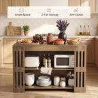 Tribesigns 55" Kitchen Island with Seating and Storage, Farmhouse Stationary Center Island Table with Spacious Worktop, 2-Tier Counter Height Table with Shelves for Dining Room, Kitchen, Brown