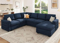 HONBAY Sleeper Sectional Couch with Pull-Out Bed Sectional Sleeper Sofa Pull Out Bed with Storage Chaise, 6 Seaters Couch for Living Room, Velvet Blue