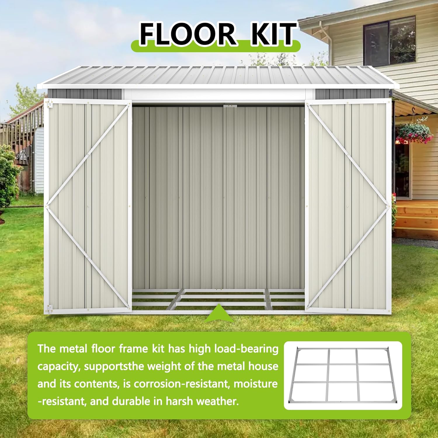 6x8FT Lean to Sheds Metal Outdoor Storage Shed with Floor Frame,Large Tool&Lawn Mower Shed with Two Lockable Doors for Garden Backyard Patio Storage,Outside Waterproof Storage Shed