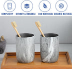 Marble Grey Toothbrush Holders - 2 Ceramic Toothbrush Holders for Bathrooms Toothbrush Toothpaste Holders Set, Grey Bathroom Tumbler Cups Reusable Toothbrush Mouthwash Cup, Bathroom Counter Organizer.