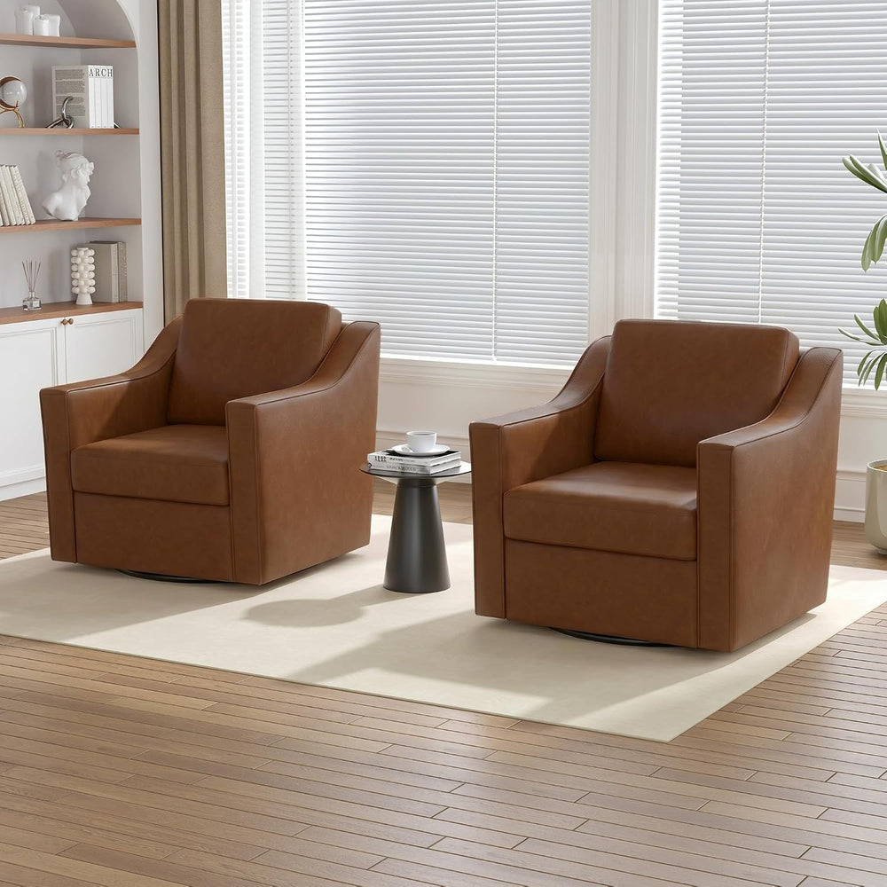 Faux Leather Swivel Accent Barrel Chairs Set of 2, Coffee