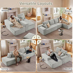 135" Cloud Sectional Couch with L-Shape Chaise, Modern Modular Comfy Sofa Chaise Longue, Upholstered Corduroy Couches Sleeper with Deep Seat for Living Room Bedroom, No Assembly Required, Grey