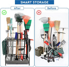 Garden Tool Organizer for Garage, Yard Tool Storage, Garden Tool Rack, for Shed Home Outdoor, Up to 58 Long-Handled Tools, Garden Tool Stand, Heavy Duty Steel, Black