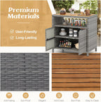 RELAX4LIFE Wicker Outdoor Bar Cabinet - PE Rattan Patio Bar Table w/Acacia Wood Countertop, Open Shelf & 2 Doors, Buffet Sideboard Organizer for Garden Backyard Pool, Outside Storage Cabinet (Grey)