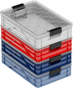 SIDIO Quarter Crate 4 Pack of Stackable Storage Bins - Organizer Bins with Dividers for Garage Organization, Home Storage - Heavy Duty Plastic Containers - 19.16” x 12.75”x 4.57” (Racing Pack)