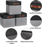 HNZIGE Storage Foldable Baskets Cubes Set(3 Pack) Fabric Bins for Shelves,13 Inch Storage Basket for Organizing with Leather Handles for Home, Toys, Clothes, Kids Room, Closet Storage(Black&White)
