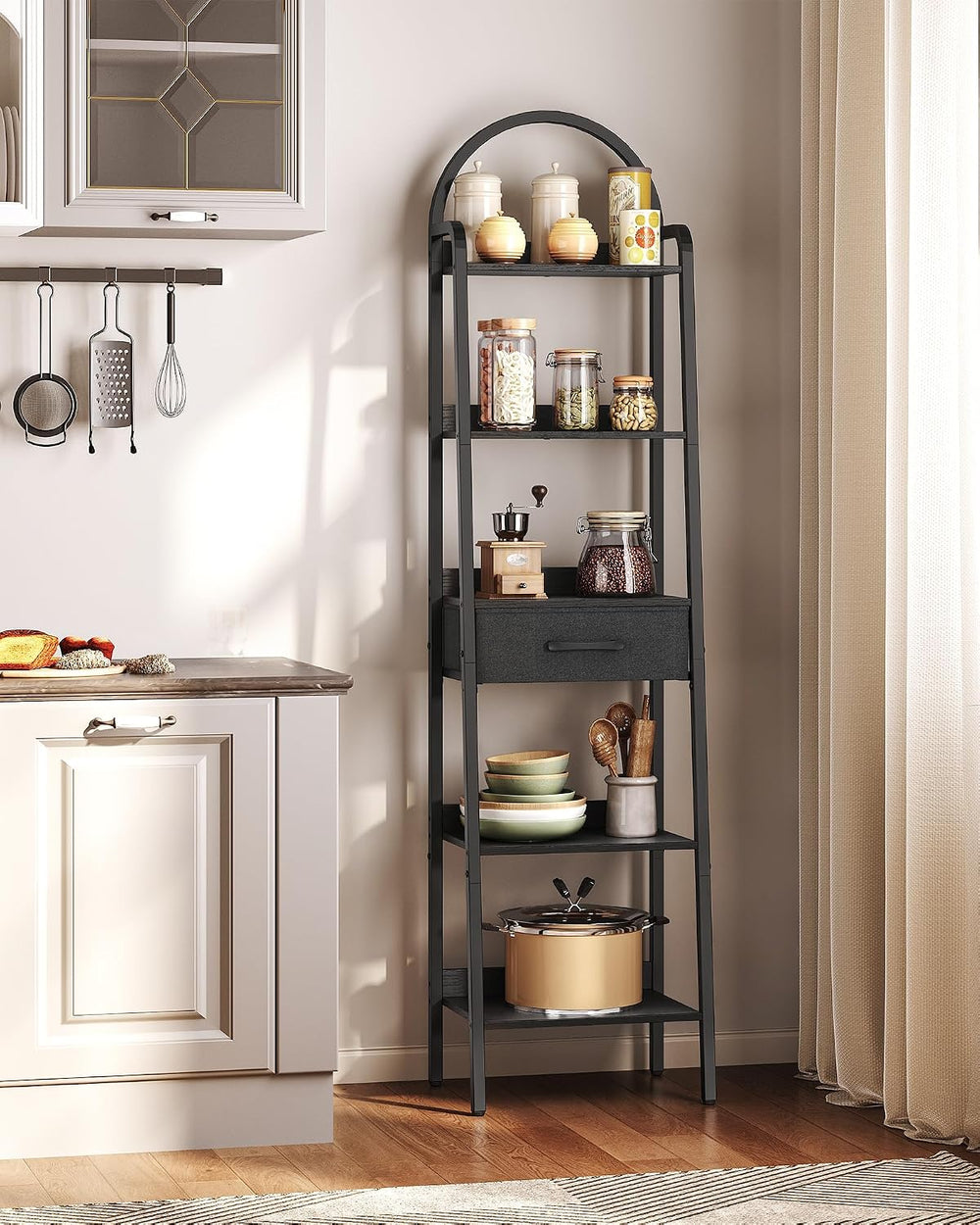CHOEZON 5 Tier Ladder Shelf with Drawer, Tall Ladder Bookshelf, Standing Book...