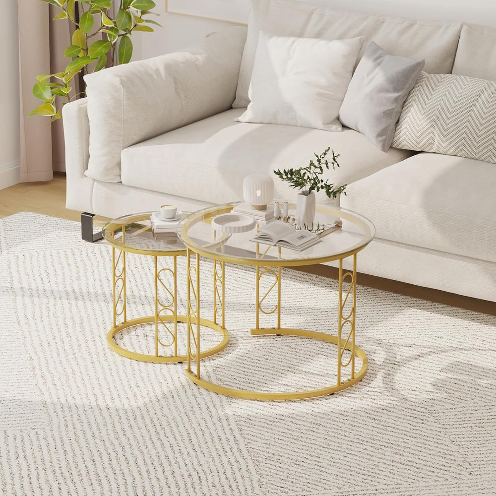 Garden 4 you Nesting Coffee Table, 23.6" Round Coffee Table Set of 2, Gl...