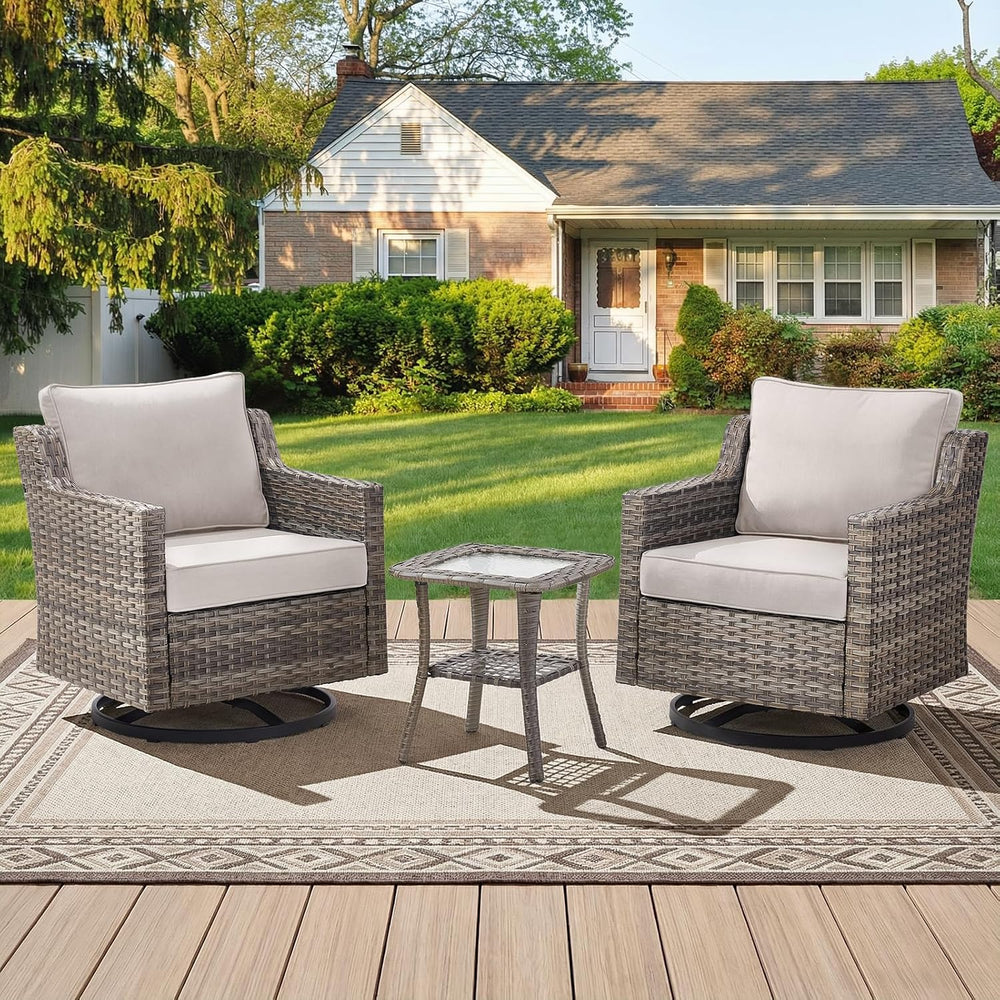 Belord Patio Wicker Swivel Rocker Patio Chairs with Side Table, Outdoor Ratta...