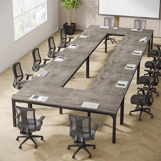Tribesigns 6.5FT Conference Table, 78.7 Inche Rectangle Meeting Seminar Table, Large Business Tables for 6-8 People (Only Table) (Gray+Black)