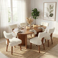 Dining ChairModern Faux Fur Upholstered Dining Chairs Set of 6, Cream White Accent Side Chairs with Solid Wood Legs, Ergonomic Kitchen Chairs for Dining Room (Plush, Set of 6)