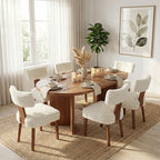 Dining ChairModern Faux Fur Upholstered Dining Chairs Set of 6, Cream White Accent Side Chairs with Solid Wood Legs, Ergonomic Kitchen Chairs for Dining Room (Plush, Set of 6)